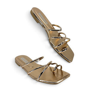 GORGLITTER Women's EU 40 Gold Metallic Strappy Flat Slide Sandals